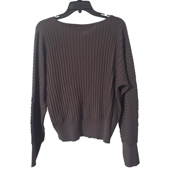 PINQUE Womens Ribbed Knit Batwing Dolman Sleeve Sweater Brown Size L - Picture 4 of 4